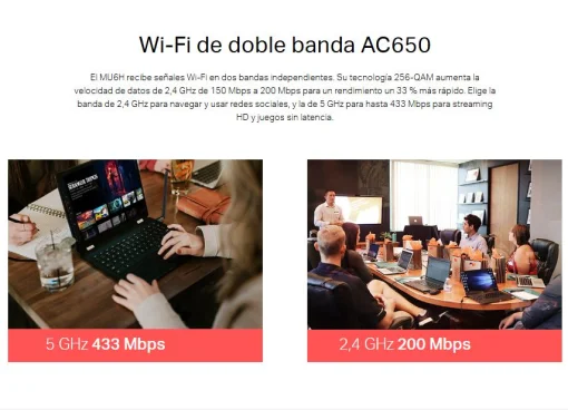 Cod. 369  Adatador Wi-Fi USB MERCUSYS MU6H / AC650 Dual Band&nbsp;(2,4GHz 200Mbps y 5GHz 433Mbps) / 1*antena de alta ganancia giro 180&deg; de 5dBi