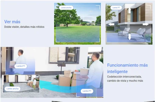 Cod. 335 Cámara Smart exterior EZVIZ H9c Dual 2K &amp; 2K 360° / Vista Nocturna Color / 2*modos patrulla / Detección humana/vehículo IA / Co-detección Seg. automát. / Defensa activa / Audio bidireccional / Soporta microSD hasta 512GB / Compatible: Alexa y ass