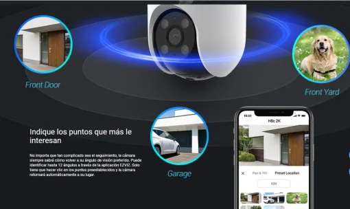 Cod. 742 Cámara Smart p/exterior 360° Wi-Fi EZVIZ H8c Pro 2K / Visión nocturna a color e IR (hasta 30mt.) / Detección Personas (tecnología IA) / Seguimiento Smart / Defensa activa / Audio bidireccional / Diseño resistente a la intemperie / Soporta microSD