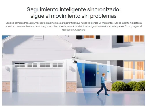 Cod. AT:379 Cámara Smart exterior/interior TP-Link Tapo C246D Dual 2K 360° / Lente gran angular 125° &amp; Teleobjetivo 6mm / Vista Nocturna Intelig. / Detección AI (pers. masc. veh.) / Seg. automát. sincronizado / 8 puntos patrulla / Audio bidireccional / So