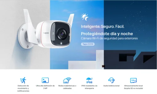 Cod. 168 C&aacute;mara TP-Link Tapo C310 Wi-Fi de Seguridad para Exteriores /3 MP/ detector de movimiento con Visi&oacute;n nocturna hasta 30Mts./Audio bidireccional / IP66