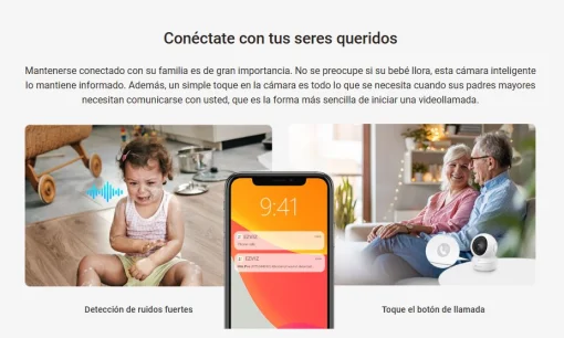 Cod. 333 Cámara Smart 360° EZVIZ H6c Pro 2K / Visión Nocturna a Color / Modo patrulla / Detección (AI) Personas y ruidos fuertes / Seg. automát. / Audio bidireccional y botón llamada / Compatible: Alexa y google home / Soporta microSD hasta 512GB