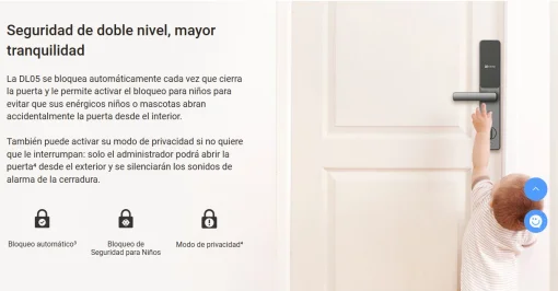 Cod. 1036 Cerradura Smart Ezviz DL05 / Wi-Fi / Desbloqueos: remoto con APP, Huellas dactilares, Tecl. num&eacute;rico, C&oacute;digos temporales / Bloqueo autom&aacute;tico, Seguridad P/Ni&ntilde;os / Alarma antimanipulaci&oacute;n / Controles con App, Verificaci&oacute;n y alertas de estados / T