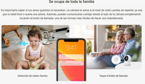 Cod. 331 Cámara Smart 360° EZVIZ H6c Pro 3K / Visión Nocturna a Color Smart / Modo patrulla / Detección (AI) Personas y ruidos fuertes / Seguimiento de Zoom Aut. / Audio bidireccional y botón de llamada / compatible: Alexa y google home / Soporta mi