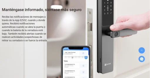 Cod. 1036 Cerradura Smart Ezviz DL05 / Wi-Fi / Desbloqueos: remoto con APP, Huellas dactilares, Tecl. num&eacute;rico, C&oacute;digos temporales / Bloqueo autom&aacute;tico, Seguridad P/Ni&ntilde;os / Alarma antimanipulaci&oacute;n / Controles con App, Verificaci&oacute;n y alertas de estados / T