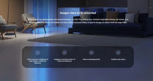 Cod. 333 Cámara Smart 360° EZVIZ H6c Pro 2K / Visión Nocturna a Color / Modo patrulla / Detección (AI) Personas y ruidos fuertes / Seg. automát. / Audio bidireccional y botón llamada / Compatible: Alexa y google home / Soporta microSD hasta 512GB