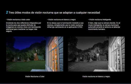 Cod. 742 Cámara Smart p/exterior 360° Wi-Fi EZVIZ H8c Pro 2K / Visión nocturna a color e IR (hasta 30mt.) / Detección Personas (tecnología IA) / Seguimiento Smart / Defensa activa / Audio bidireccional / Diseño resistente a la intemperie / Soporta microSD