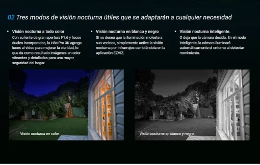 Cod. 743 Cámara Smart p/exterior 360° Wi-Fi EZVIZ H8c Pro 3K / Visión nocturna a color / IR (hasta 30mt.) / Detección Personas/Vehículos por IA / Seguimiento Zoom automático / Defensa activa / Audio bidireccional / Diseño resistente a la intemperie / Sopo