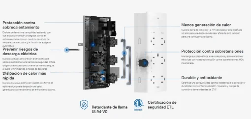 Cod. 1070  Enchufe Smart Wi-Fi 9 en 1 TP-Link Tapo P306 / 3*tomas smart + 3*tomas activos + 2*USB-A (QC3.0) + 1*USB-C (PD) carga rápida 18W / Compatible: Alexa, Google Home y Apple Siri / Prot. contra sobretensión / Programable y temporizador