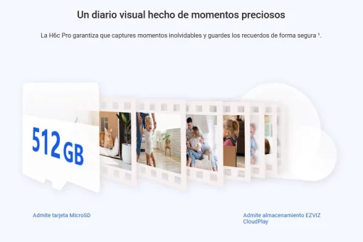 Cod. 333 Cámara Smart 360° EZVIZ H6c Pro 2K / Visión Nocturna a Color / Modo patrulla / Detección (AI) Personas y ruidos fuertes / Seg. automát. / Audio bidireccional y botón llamada / Compatible: Alexa y google home / Soporta microSD hasta 512GB