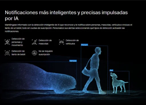 Cod. AT:379 Cámara Smart exterior/interior TP-Link Tapo C246D Dual 2K 360° / Lente gran angular 125° &amp; Teleobjetivo 6mm / Vista Nocturna Intelig. / Detección AI (pers. masc. veh.) / Seg. automát. sincronizado / 8 puntos patrulla / Audio bidireccional / So
