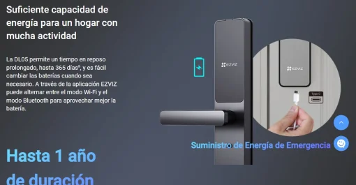 Cod. 1036 Cerradura Smart Ezviz DL05 / Wi-Fi / Desbloqueos: remoto con APP, Huellas dactilares, Tecl. num&eacute;rico, C&oacute;digos temporales / Bloqueo autom&aacute;tico, Seguridad P/Ni&ntilde;os / Alarma antimanipulaci&oacute;n / Controles con App, Verificaci&oacute;n y alertas de estados / T