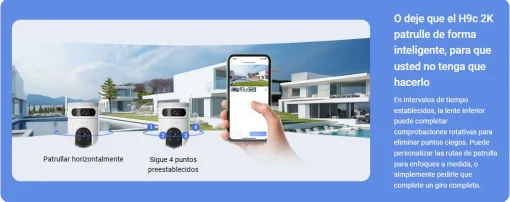 Cod. 335 Cámara Smart exterior EZVIZ H9c Dual 2K &amp; 2K 360° / Vista Nocturna Color / 2*modos patrulla / Detección humana/vehículo IA / Co-detección Seg. automát. / Defensa activa / Audio bidireccional / Soporta microSD hasta 512GB / Compatible: Alexa y ass