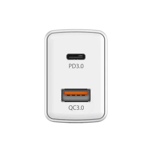 Cod. 164 Cargador de pared Genius PD-20AC 20W (Carga r&aacute;pida) / dual 2*puertos 3.0 CC 5 V/3 A (1*puerto USB-A + 1*puerto USB-C) / blanco