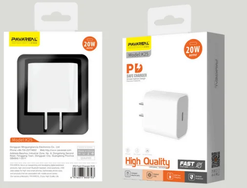 Cod. 277 Cargador de pared Pavareal K25 PD 20W (Carga r&aacute;pida) / 1*Puerto USB-C