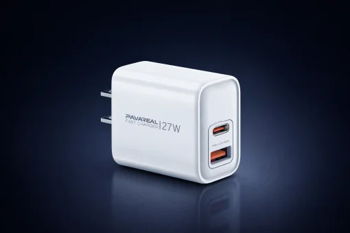Cod. C:264 Cargador de pared Pavareal K58 de 27W (Carga r&aacute;pida) / 2*Puertos, DC 5V/3A (1*USB-A + 1*USB-C)