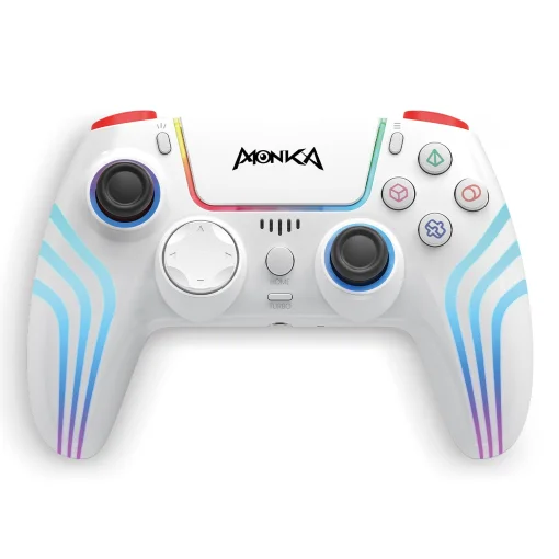 Cod. 073  Control de juegos Monka Contra GT-96 Wireless / BT 5.3 / Batería 1000mAh (10 horas) / vibración dual / Iluminación RGB / Panel táctil / puerto de audio 3,5mm / Compatible: PS4/PS3/Switch/Android/IOS13