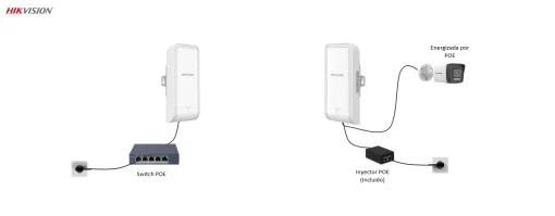 Cod. 155  Kit Radioenlaces Wi-Fi P/Exterior (5 km) HIKVISION DS-3WF02-5AC/D / 5 GHz; 867Mbps / MIMO 2*2, 12dBi  / Entrada-salida PoE estándar / Emparejamiento automático / Control: Web y APP Hik-Partner Pro / IP55