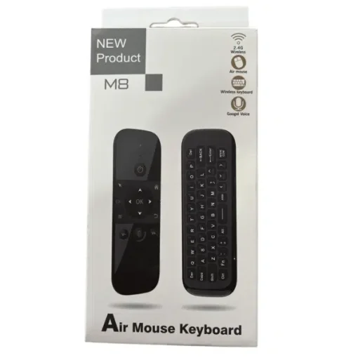 Cod. 1074 Control remoto por voz Air Mouse M8 / Mini teclado / IR/RF 2.4GHz / Bat. integrada / Compatible: Smart TV, Android TV, PC
