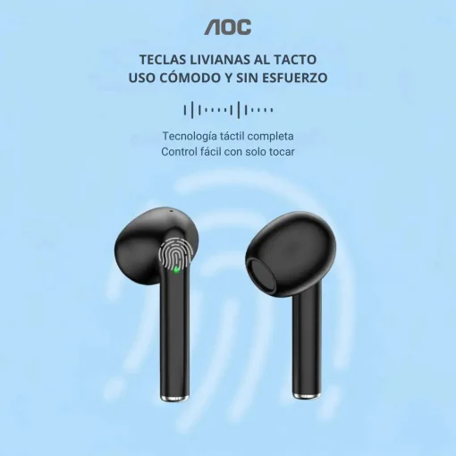 Cod. 131 ud&iacute;fonos AOC ACT2521BK TWS / Bluetooth&reg; 5.4 / Touch Intelligent / Estilo abierto, sin almohadilla / Bat. 200mAh, USB-C