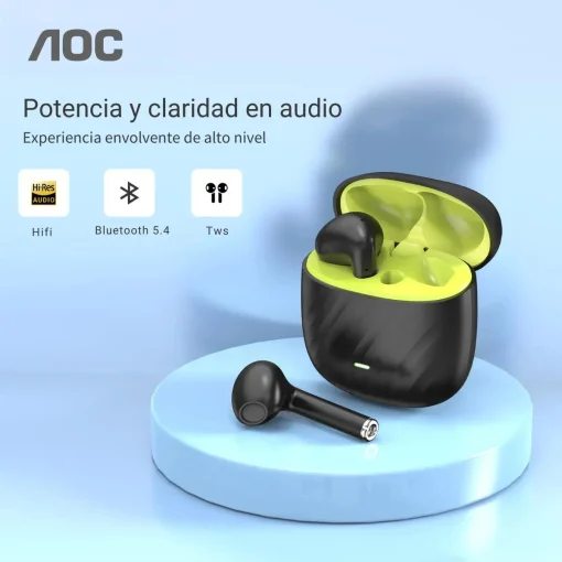 Cod. 131 ud&iacute;fonos AOC ACT2521BK TWS / Bluetooth&reg; 5.4 / Touch Intelligent / Estilo abierto, sin almohadilla / Bat. 200mAh, USB-C