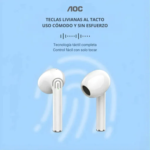 Cod. 130 Aud&iacute;fonos AOC ACT2521WT TWS / Bluetooth&reg; 5.4 / Touch Intelligent / Estilo abierto, sin almohadilla / Bat. 200mAh, USB-C