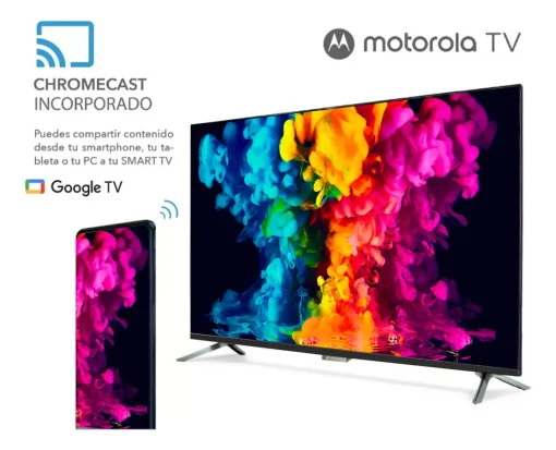Cod. 142 Smart TV Motorola 43" FHD 43MKNFHD / Google TV / HDR / Wi-FI 5 &amp; Bluetooth / Google Cast / Dise&ntilde;o Sin Bodes (Bisel Met&aacute;lico) / Control remoto por voz