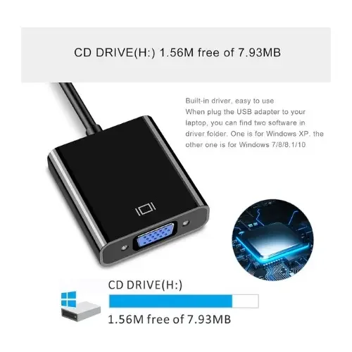 Cod. 481 Adaptador de V&iacute;deo USB 3.0 a VGA / 1080p