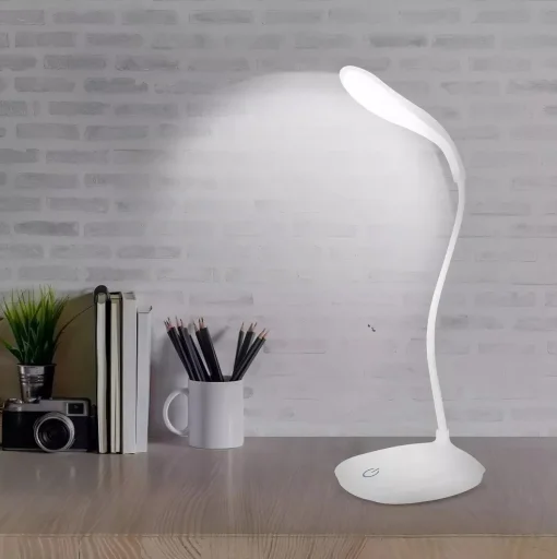 Cod. 1026 Lámpara Touch LED P/Escritorio / Recargable / Cuello Flexible / 3 niveles de Iluminación / Blanco