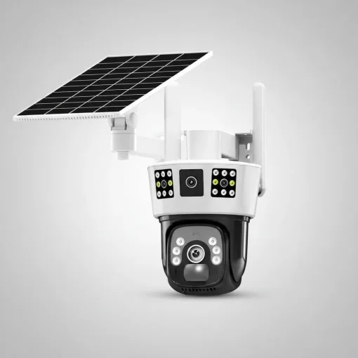 Cod. 421 C&aacute;mara Smart ENV Solar View 4MP P/Exterior 360&deg;+ Panel Solar / 12 luces h&iacute;bridas (IR y LEDs) / Detecci&oacute;n y rastreo de movimiento / Audio bidireccional / Soporta microSD (hasta 128GB) / Bat. Integrada