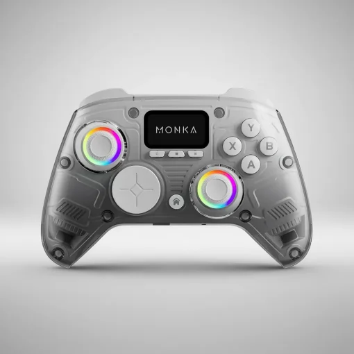 Cod. 080 Gemepad Monka Strike GT-86 / Tri-mode (Wireless 2.4G + Bluetooth&reg; 5.3 + Cable USB-C) / Bat. 1000 mAh / vibraci&oacute;n dual / Sensor de mov. 6 eje / Joysticks y gatillos efecto Hall, RGB y pantalla LCD / (M1/​​M2/N1/N2 Programables) / Compatible: PS4,