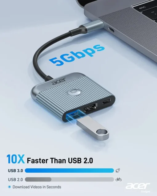Cod. 178 Adaptador multipuertos 3en1 ACER ODK470 de USB-C a 1*P/Salida HDMI 4K@60Hz + 1*P/USB 3.0 + 1*P/USB-C (PD100W)