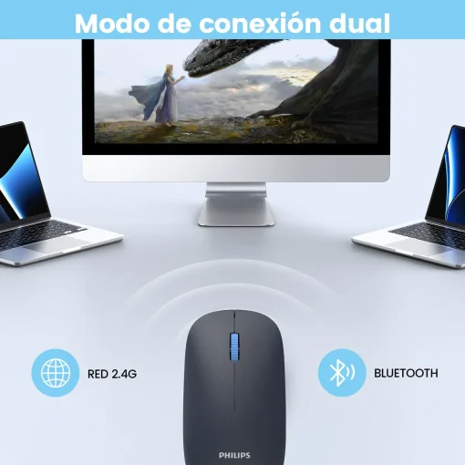 Cod. 273 Mouse PHILIPS 4000 Series SPK7438 / Dual Modo Wireless 2.4Ghz &amp; Bluetooth / 1600DPI / Silencioso