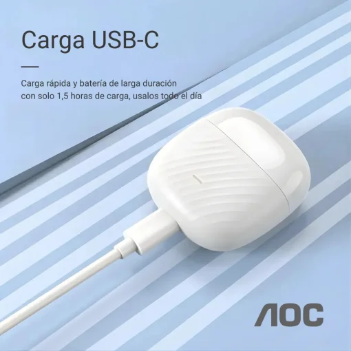 Cod. 130 Aud&iacute;fonos AOC ACT2521WT TWS / Bluetooth&reg; 5.4 / Touch Intelligent / Estilo abierto, sin almohadilla / Bat. 200mAh, USB-C