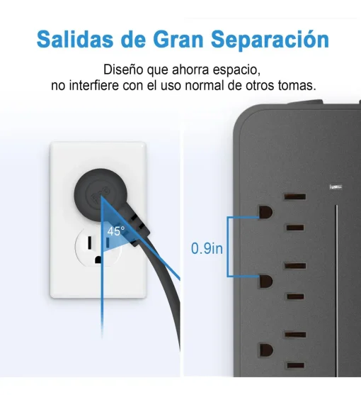 Cod. 008 Cortapicos multipuertos de 8 Salidas + 3*USB-A + 1*USB-C