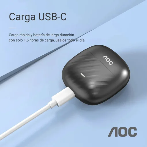 Cod. 131 ud&iacute;fonos AOC ACT2521BK TWS / Bluetooth&reg; 5.4 / Touch Intelligent / Estilo abierto, sin almohadilla / Bat. 200mAh, USB-C