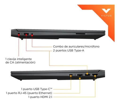 Cod. 1743 VICTUS by HP 15-fb3019la Gaming / AMD Ryzen&trade; 7 7445H / 8GB DDR5 / 512GB PCIe Gen4 SSD / NVIDIA&reg; GeForce RTX&trade; 3050 6GB GDDR6 / 15.6" FHD IPS 144Hz / FreeDOS / Wi-Fi 6 &amp; BT&reg; 5.4 / DTS: X&reg; Ultra / Teclado Retroiluminado Espa&ntilde;ol + num&eacute;rico