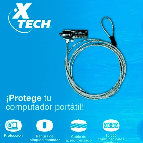 Cod. A:212 Cable Candado P/Laptop XTECH XTA-110 / Bloqueo de 4 d&iacute;gitos / cable de acero / 1.83 Mt.