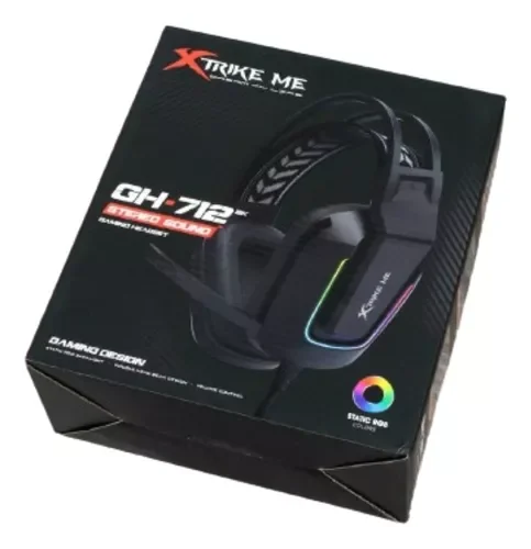 Cod. 088 Headphone Stereo Gaming XTRIKE ME GH-712BK / Micrófono / luces RGB / 1*jack 3.5mm + adaptador a 2*jack, USB(LuzLED) / Compatible con PS4, PS5, Xbox One, PC / Cable trenzado 2.0m