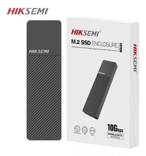 Cod. 034 Capsula HIKSEMI MD202 para SSD M.2 NVMe y M.2 SATA / 10Gbps / Compatibles: Windows/MacOS/Linux /Android / USB 3.2 Gen 2 Tipo-C / Aleaci&oacute;n de aluminio gris
