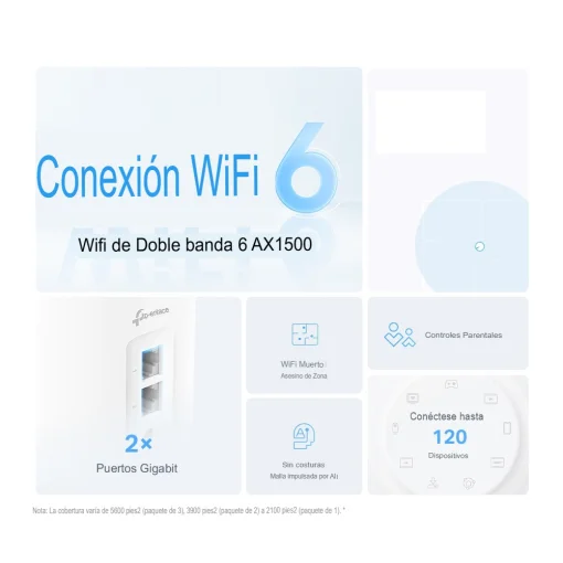 Cod. 104 Sistema Wi-Fi 6 Mesh TP-LINK DECO X10 (2-Pack) / AX1500 / OFDMA y MU-MIMO / Conecta 120 dispositivos / cubre hasta 3.900 ft², 360m² / Control parental / impulsado por IA / compatible: Alexa, Google Home