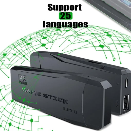 Cod. 058  Consola de video juegos GAME STICK LITE 4K / Interfaz HDMI / Incluye + de 10000 Juegos / 64GB / Retro Classic Gaming + 2 Controles inalambricos 2.4GHz