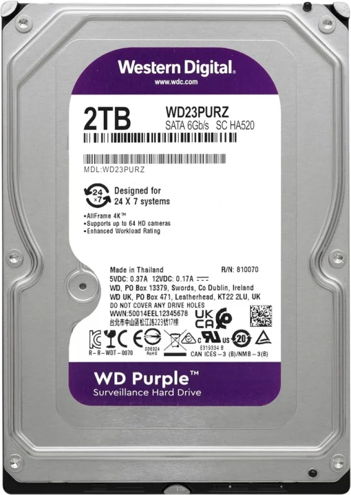 Cod. D:458 Disco Duro WD Purple™ 2TB / 3.5&quot; / 5400RPM / 64MB Caché / SATA 6Gb/s / Para VideoVigilancia