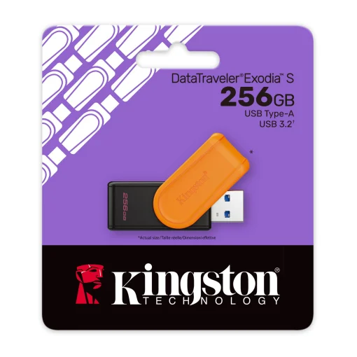 Cod. 263 Flash Memory Kingston DataTraveler&reg; Exodia S 256GB / USB-A (3.2 Gen1) / tap&oacute;n giratorio Naranja