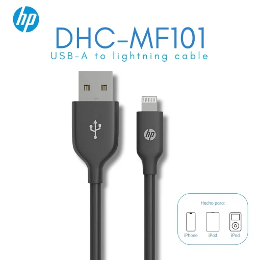 Cod. C:251 Cable HP Lightning a USB-A datos / Carga 5V 2.4A Max. / Certificación MFi / 1 m / Black