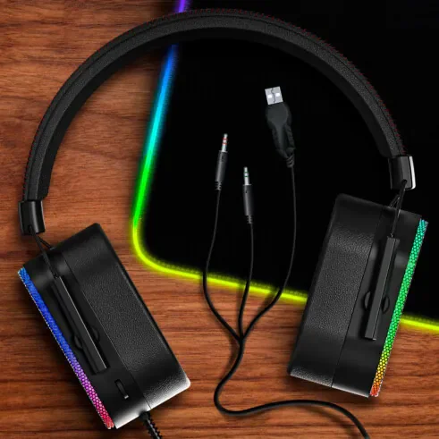 Cod. X:106 Headphone Gaming XTRIKE ME GH-606 metallic Stereo / LED RGB / Mic. omnidireccional / 1*jack 3.5mm + adaptador a 2*jack, USB(LuzLED) / Compatible: PS4, PS5, Xbox One, PC, teléfono