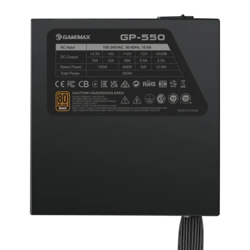 Cod. 147 Fuente de Poder GAMEMAX GP-550 / Alta eficiencia 80 Plus Bronze / 550 Watts / 14CM Ventilador Bajo Ruido/ ATX /PC