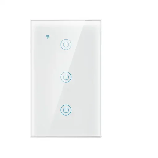 Cod. I:890 Interruptor de pared Smart Dual (WIFI + Bluetooth) DS-121JL / 3 botones táctiles / No requiere Neutro / Control por APP Smart Life o Tuya / compatible con Alexa, Google Home / Dim.: 118*72*5mm / Blanco