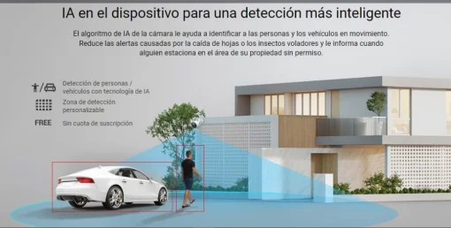 Cod. AE:205 Cámara exterior Wi-Fi EZVIZ H3 - 3MP resolución 2K / Visión Nocturna a Color / Detección de personas/ vehículos (tecnología de IA) / Defensa activa (sirena y luz estroboscópica) / Audio bidireccional / almacenamiento microSD (hasta 256GB) / Pr