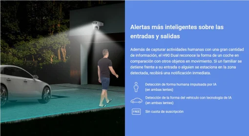 Cod. 747 Cámara Smart ext. EZVIZ H90 Dual (2K+ &amp; 2K+) / lentes Rotaciones duales / Control un toque / Vista Nocturna Color (40m)/ 2*modos patrulla / Detección humana/vehículo IA / Co-detección Seg. automát. / Defensa activa / Audio bidireccional / spt. Mi